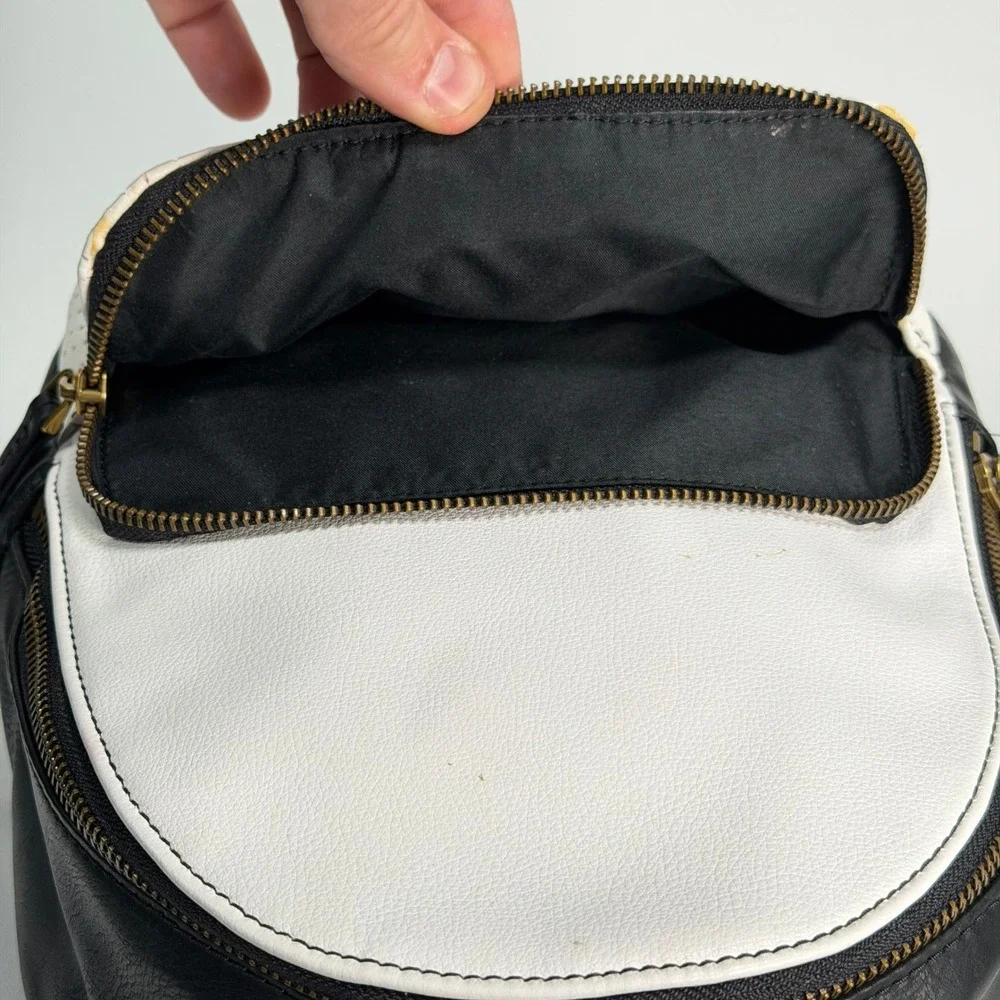 Fossil Megan Mini Backpack Women Small Black White Perforated Leather Stripe Bag